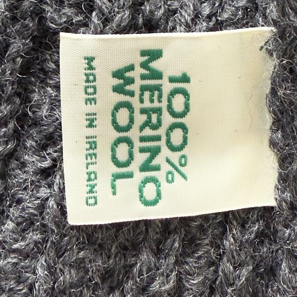 BLARNEY WOOLLEN MILLS Gray Merino Wool Cardigan Cable Knit Ireland Sweater small - Picture 5 of 6